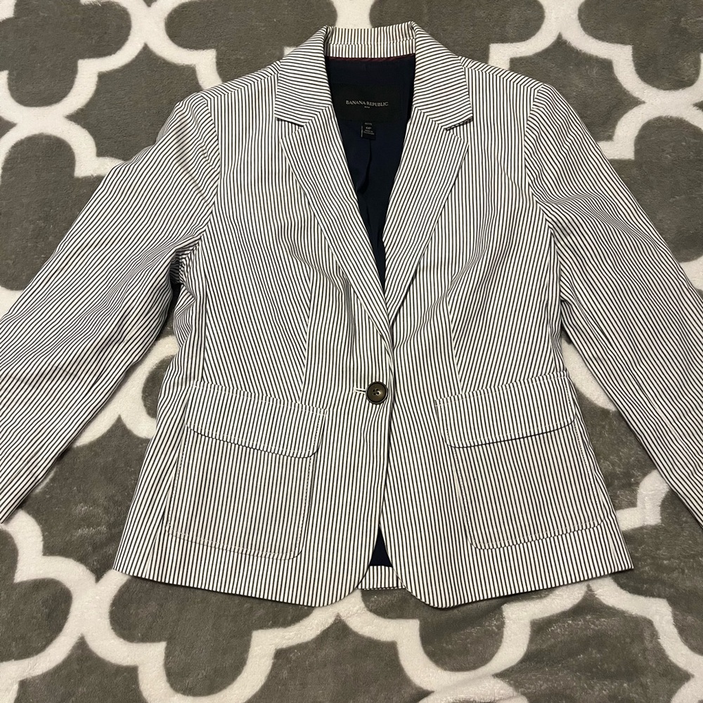 Banana Republic Navy  and White Pinstripe Blazer
